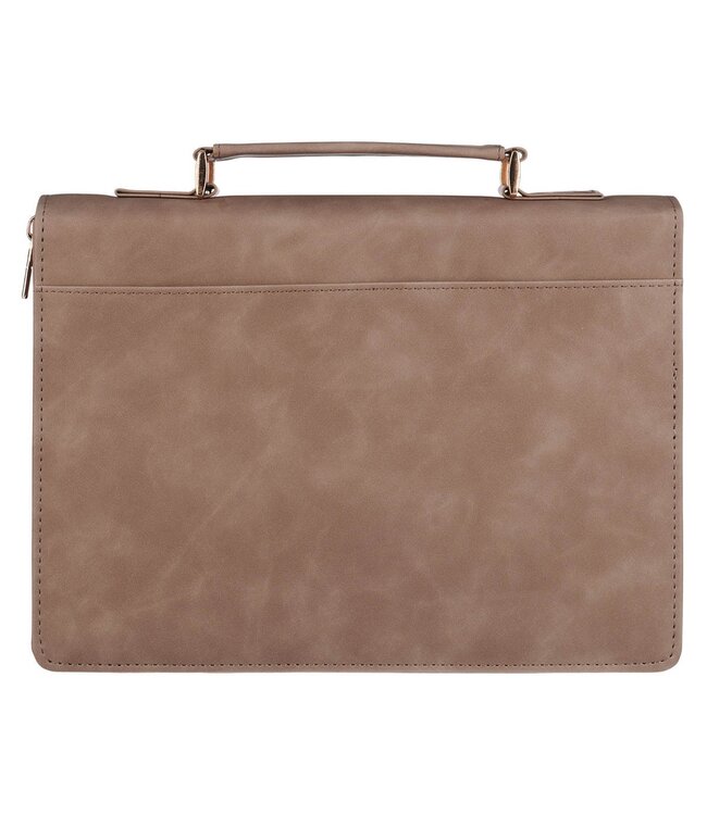 I Am With You Always Tan and Brown Faux Leather Classic Bible Cover - Matthew 28:20 | 仿皮經典聖經套