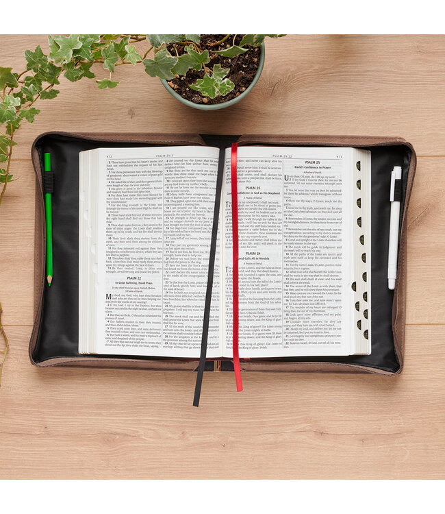 I Am With You Always Tan and Brown Faux Leather Classic Bible Cover - Matthew 28:20 | 仿皮經典聖經套
