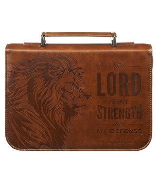 Christian Art Gifts The Lord is My Strength Lion Honey-brown Faux Leather Classic Bible Cover - Exodus 15:2 | 仿皮經典聖經套