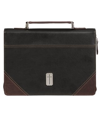 Christian Art Gifts Pursue Righteousness Black and Walnut Brown Faux Leather Classic Bible Cover - 1 Timothy 6:11 | 仿皮經典聖經套