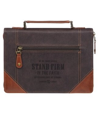 Christian Art Gifts Stand Firm Espresso and Honey-brown Faux Leather Classic Bible Cover - 1 Corinthians 16:13 | 仿皮經典聖經套