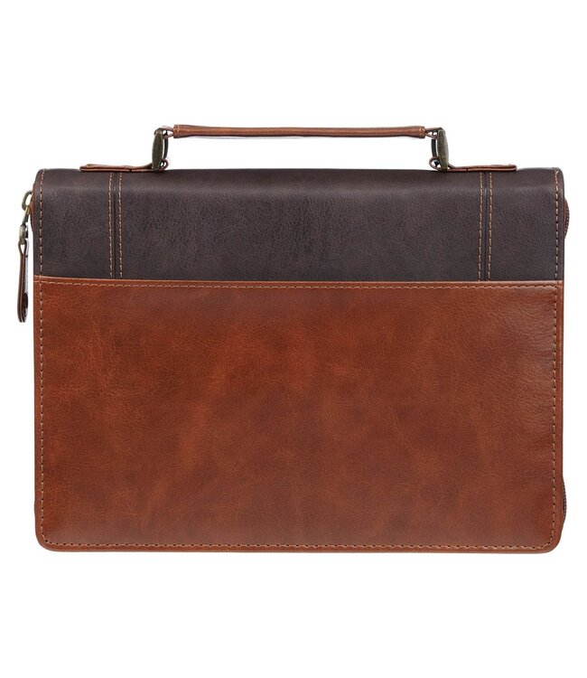 Stand Firm Espresso and Honey-brown Faux Leather Classic Bible Cover - 1 Corinthians 16:13 | 仿皮經典聖經套
