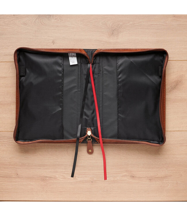 Stand Firm Espresso and Honey-brown Faux Leather Classic Bible Cover - 1 Corinthians 16:13 | 仿皮經典聖經套