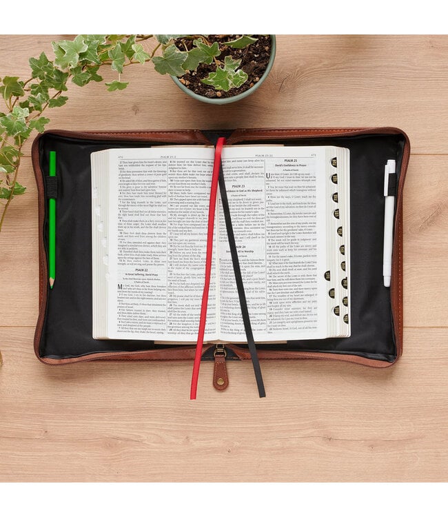 Stand Firm Espresso and Honey-brown Faux Leather Classic Bible Cover - 1 Corinthians 16:13 | 仿皮經典聖經套