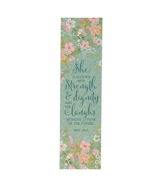 Christian Art Gifts Strength and Dignity Teal Floral Sunday School/Teacher Bookmark Set - Proverbs 31:25 (Pack Of 10)  | 主日學／教師書籤套組（一包10張）