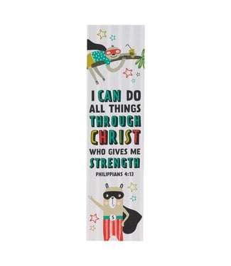 Christian Art Gifts I Can Do All Things Raccoon Superhero Sunday School/Teacher Bookmark Set - Philippians 4:13 (Pack Of 10)  | 主日學／教師書籤套組（一包10張）