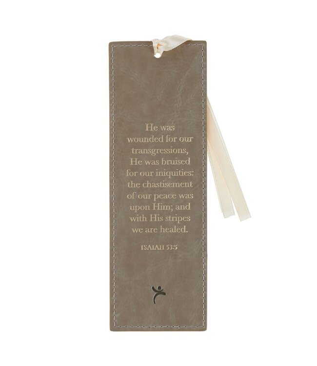 Amazing Grace Taupe Faux Leather Bookmark - Isiah 53:5 | 仿皮書籤