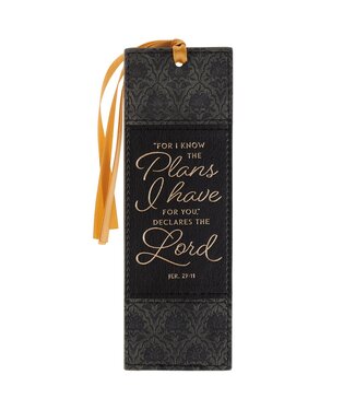 Christian Art Gifts The Plans Graphite and Black Floral Faux Leather Bookmark - Jeremiah 29:11 | 仿皮書籤