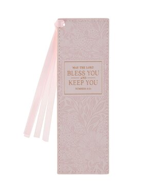 Christian Art Gifts Bless and Keep You Blush Floral Faux Leather Bookmark - Numbers 6:24 | 仿皮書簽