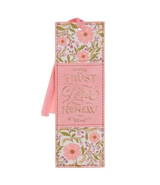 Christian Art Gifts Trust Coral Floral Faux Leather Bookmark - Isaiah 40:31 | 仿皮書籤