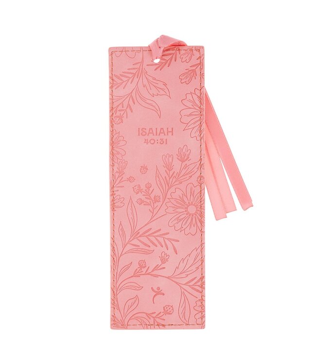 Trust Coral Floral Faux Leather Bookmark - Isaiah 40:31 | 仿皮書籤