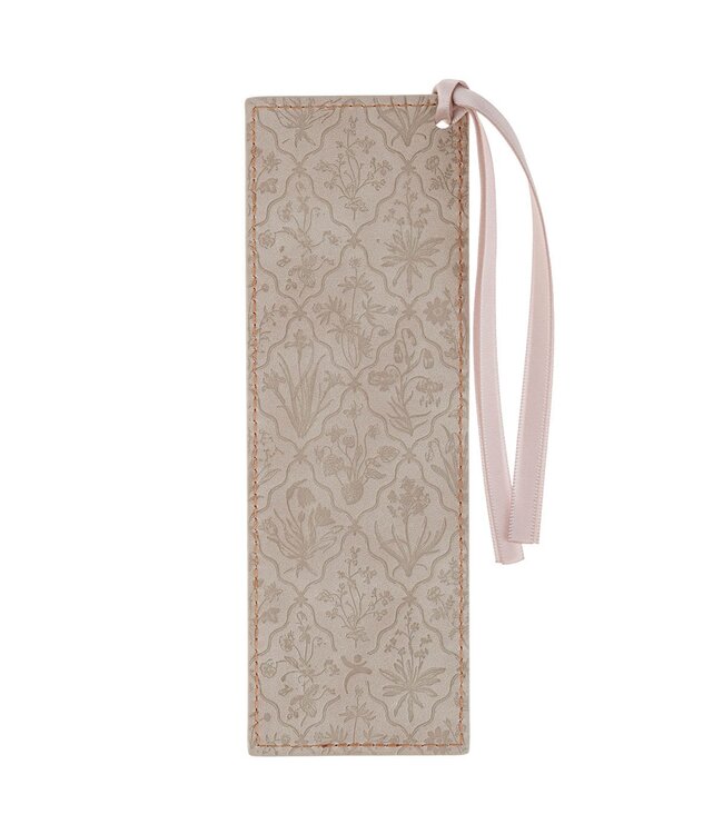 Sufficient Grace Taupe Floral Faux Leather Bookmark - 2 Corinthians 12:9 | 仿皮書籤