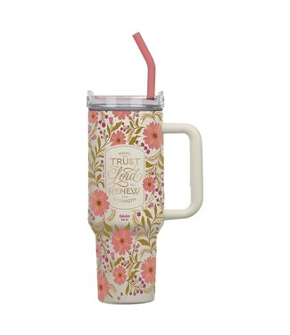 Christian Art Gifts Trust In The Lord Coral Cascade 40 oz Stainless Steel Tumbler with Straw - Isaiah 40:31 | 40盎司不鏽鋼吸管杯