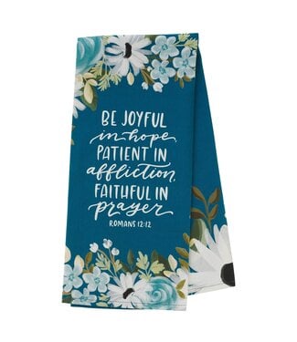 Christian Art Gifts Be Joyful Blue Floral Cotton Tea Towel - Romans 12:12 | 棉質茶巾