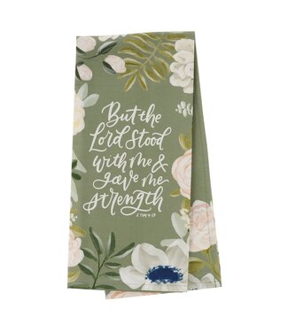 Christian Art Gifts The Lord Stood With Me Sage Green Cotton Tea Towel - 2 Timothy 4:17 | 純棉茶巾