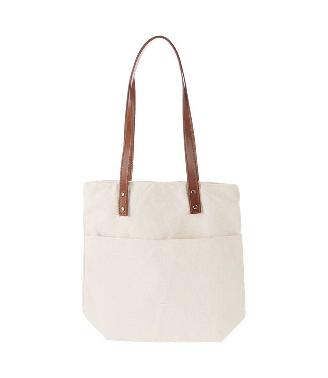 Always Be Joyful Taupe Floral Canvas Tote Bag - 1 Thessalonians 5:16 | 帆布手提袋