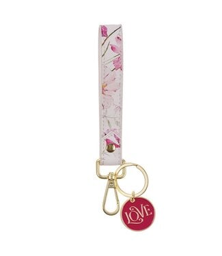 Christian Art Gifts Love Red Floral Faux Leather Wrist Strap Keychain - 1 Corinthians 13:4 | 仿皮腕帶鑰匙圈
