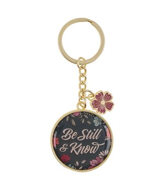 Christian Art Gifts Be Still Teal Botanical Metal Keychain with Link Chain Medallion - Psalm 46:10 | 金屬鑰匙圈