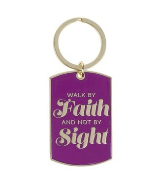 Christian Art Gifts Walk by Faith Purple Epoxy-filled Metal Keychain - 2 Corinthians 5:7 | 金屬鑰匙圈