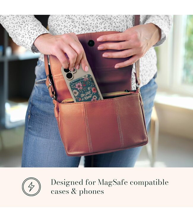 Be Still Teal Faux Leather Botanical Phone Wallet - Psalm 46:10 | 仿皮磁性手機 MagSafe 卡片夾
