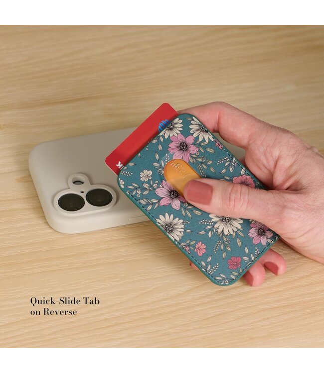 Be Still Teal Faux Leather Botanical Phone Wallet - Psalm 46:10 | 仿皮磁性手機 MagSafe 卡片夾