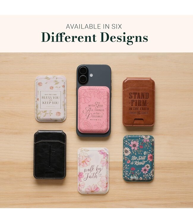 Be Still Teal Faux Leather Botanical Phone Wallet - Psalm 46:10 | 仿皮磁性手機 MagSafe 卡片夾