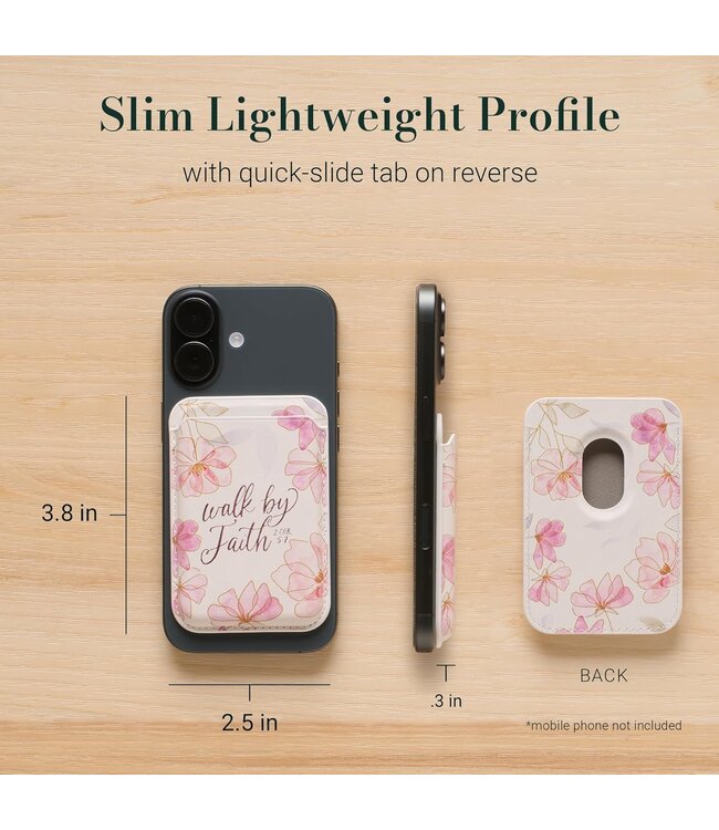 Walk by Faith Pink Cosmos Faux Leather Phone Wallet - 2 Corinthians 5:7 | 仿皮磁性手機 MagSafe 卡片夾