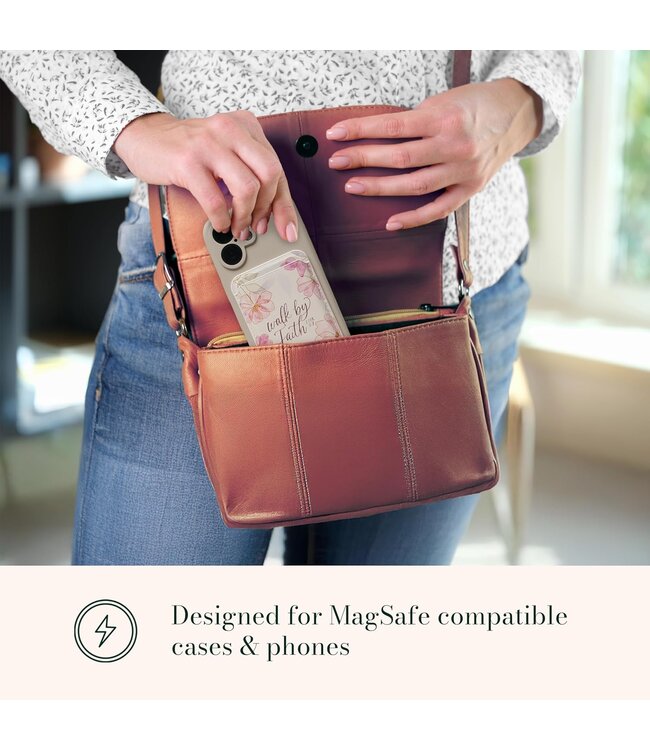 Walk by Faith Pink Cosmos Faux Leather Phone Wallet - 2 Corinthians 5:7 | 仿皮磁性手機 MagSafe 卡片夾