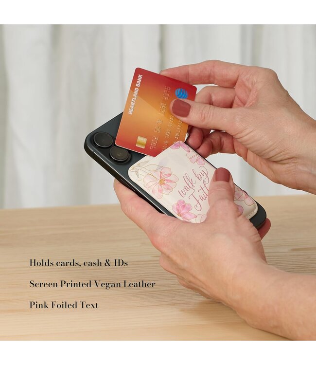 Walk by Faith Pink Cosmos Faux Leather Phone Wallet - 2 Corinthians 5:7 | 仿皮磁性手機 MagSafe 卡片夾