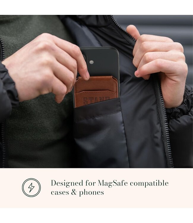 Stand Firm Honey-brown Faux Leather Phone Wallet with Stand - 1 Corinthians 16:13 | 仿皮手機 Magsafe 錢包