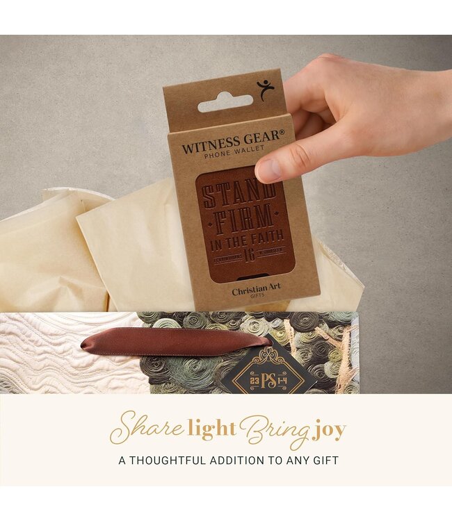 Stand Firm Honey-brown Faux Leather Phone Wallet with Stand - 1 Corinthians 16:13 | 仿皮手機 Magsafe 錢包