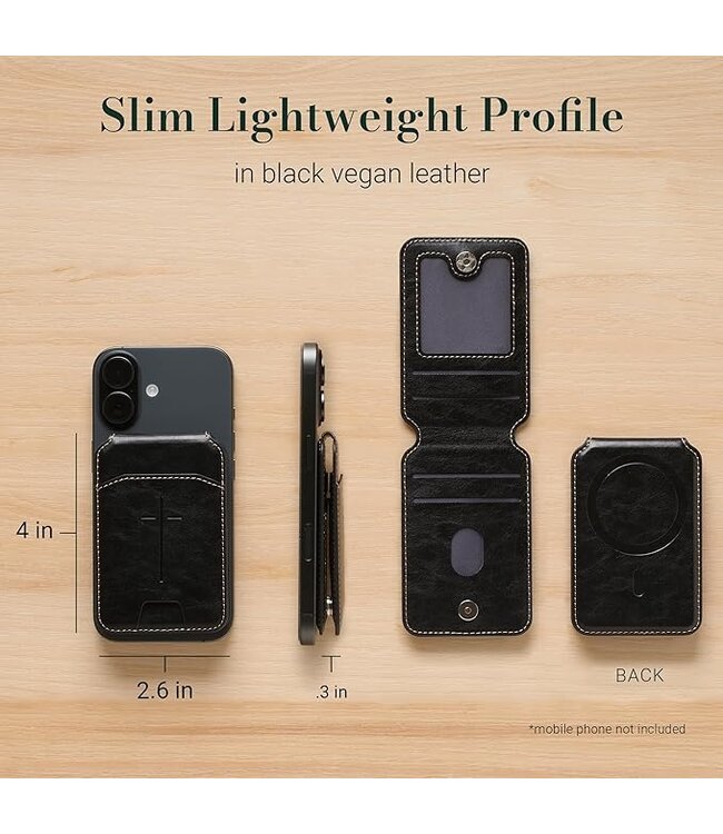 Cross Black Faux Leather Phone Wallet with Stand  | 仿皮手機 Magsafe 錢包