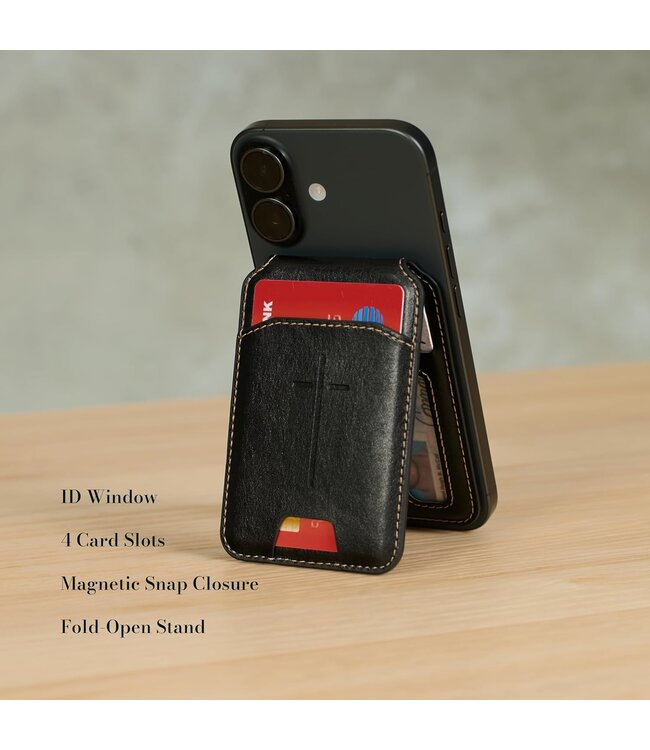 Cross Black Faux Leather Phone Wallet with Stand  | 仿皮手機 Magsafe 錢包