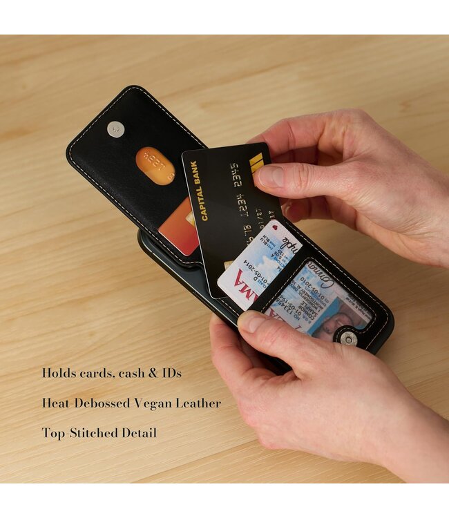 Cross Black Faux Leather Phone Wallet with Stand  | 仿皮手機 Magsafe 錢包