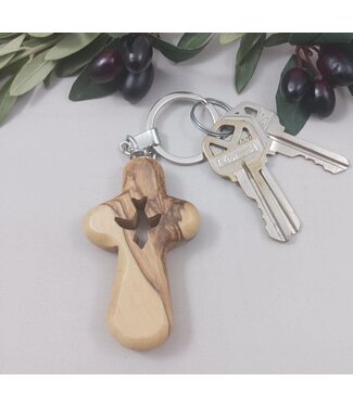 Mercy Link Olive Wood Comfort Cross Keychain: Handheld Dove Design | 橄欖木十字架鑰匙圈——鴿子