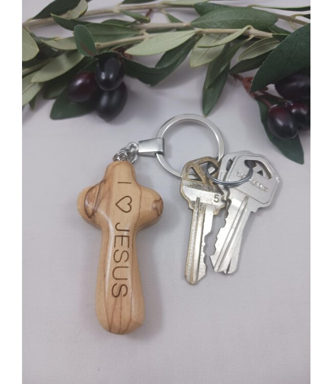 Olive Wood Keychain - Comfort Words |  | 橄欖木十字架鑰匙圈——我愛耶穌