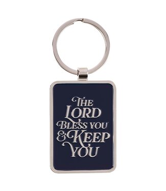 Christian Art Gifts The Lord Bless You Midnight Blue Epoxy-filled Silver Metal Keychain - Numbers 6:24 | 金屬鑰匙圈