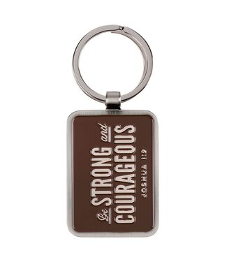 Christian Art Gifts Be Strong and Courageous Brown Epoxy-filled Silver Metal Keychain - Joshua 1:9 | 金屬鑰匙圈