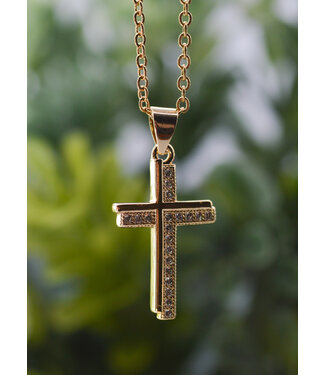Eden Merry Jewelry Grace Collection - Double Cross Gold Necklace 【恩典系列】金色鑲石雙十字架項鍊