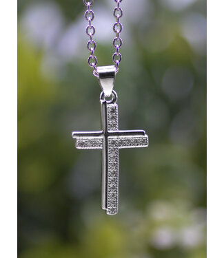 Eden Merry Jewelry Grace Collection - Double Cross Silver Necklace | 鑲石雙十字架項鍊