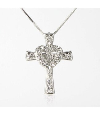Eden Merry Jewelry Pendant Necklace - Crystal Cross with Loose Crystal Heart (18") | 【吊墜系列】鑲石十字架項鍊配水晶心形