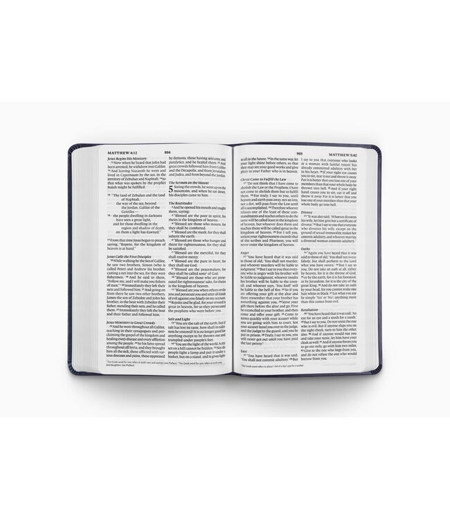 ESV Large Print Value Thinline Bible-Navy Mosaic Cross Design TruTone