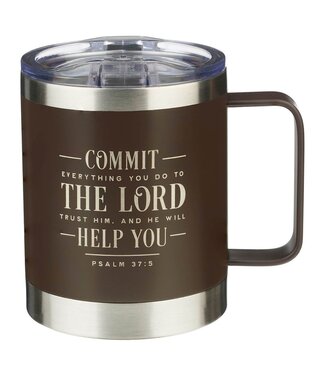Christian Art Gifts Commit Everything Brown Camp-style Stainless Steel Mug - Psalm 37:5 | 露營風不鏽鋼馬克杯