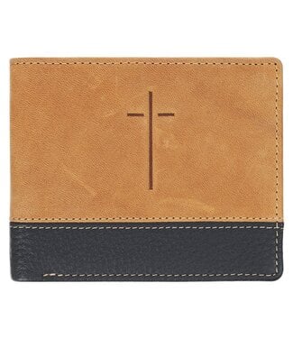 Christian Art Gifts Cross Camel Tan and Espresso Full-grain Leather Wallet | 皮革錢包