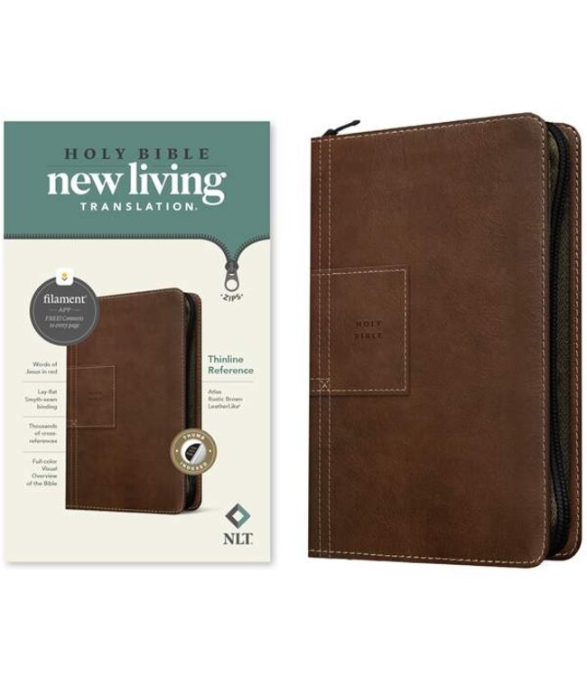 NLT Thinline Reference Zipper Bible Filament Enabled Edition-Atlas Rustic Brown LeatherLike Indexed
