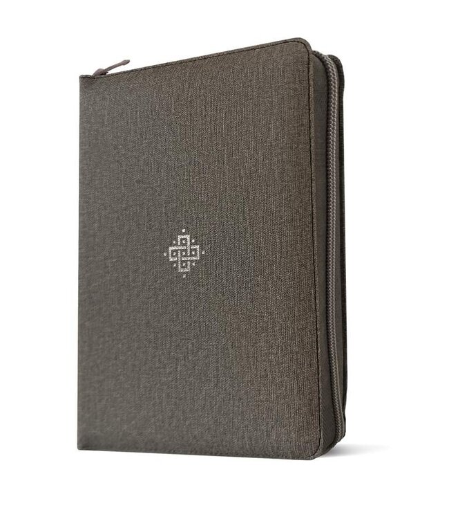 NLT Compact Giant Print Bible Filament-Enabled w/Zipper-Woven Cross Gray LeatherLike Indexed
