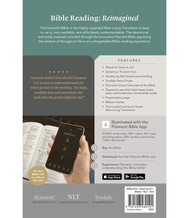 NLT Compact Giant Print Bible Filament-Enabled w/Zipper-Woven Cross Gray LeatherLike Indexed