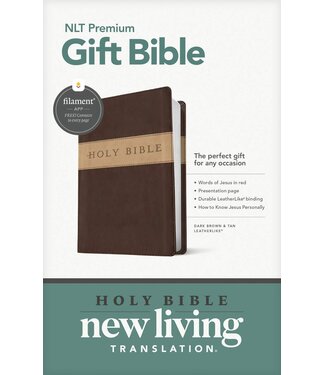 Tyndale House NLT Premium Gift Bible, Filament Enabled, LeatherLike, Dark Brown/Tan TuTone, Red Letter