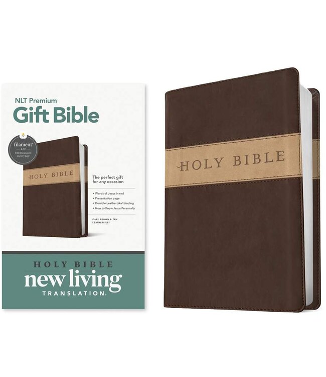 NLT Premium Gift Bible, Filament Enabled, LeatherLike, Dark Brown/Tan TuTone, Red Letter