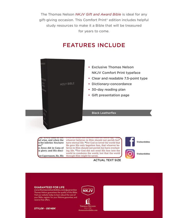 NKJV, Gift and Award Bible, Red Letter Edition, Comfort Print, Black Softcover